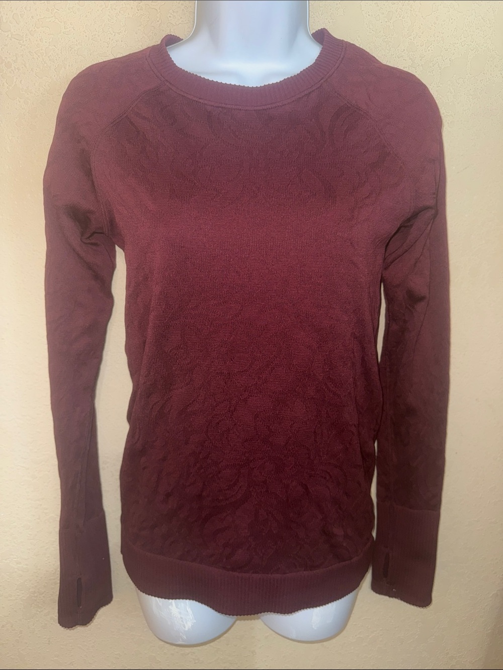 lululemon athletica rest less Burgundy floral Textured Crew Sweatshirt